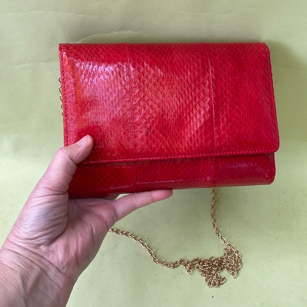 Bright red/gold vintage snake skin clutch/shoulder bag